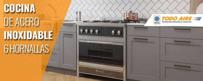 Cocina de acero inoxidable 6 hornallas